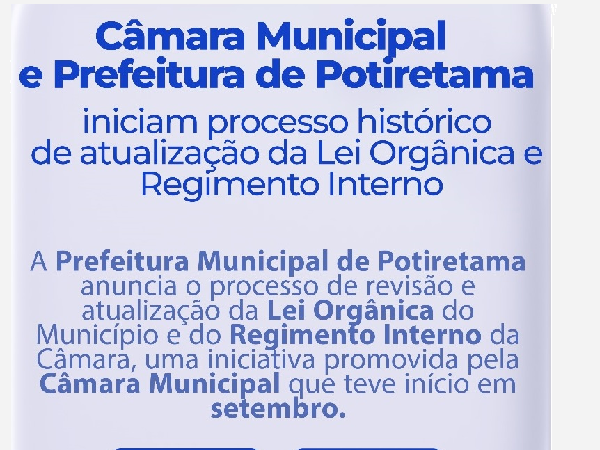 Potiretama terá Nova Lei Orgânica Municipal e Novo Regimento Interno da Câmara